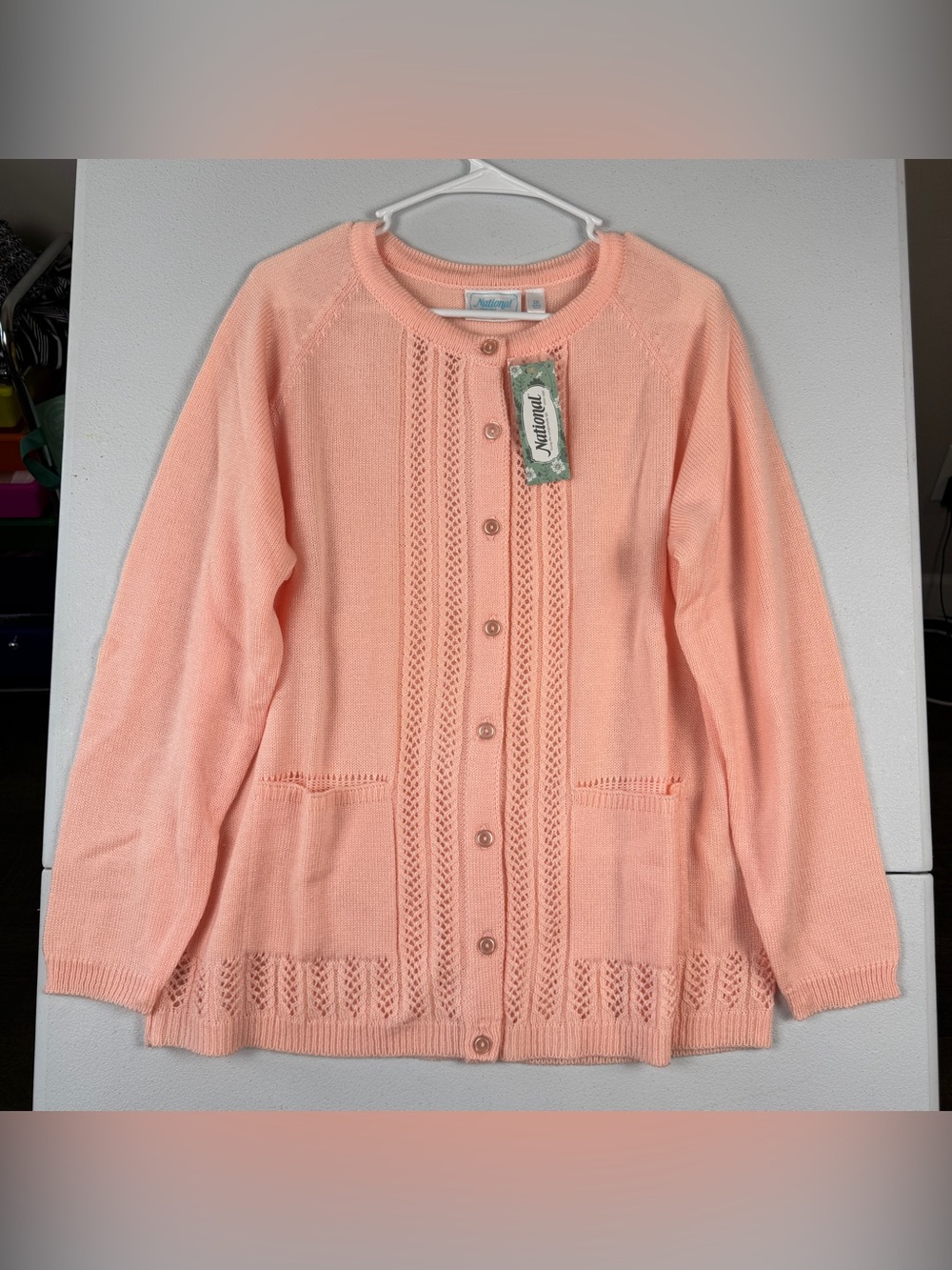 National Button Front Knit Cardigan Womens Plus 2X Pink Front Pockets NWT